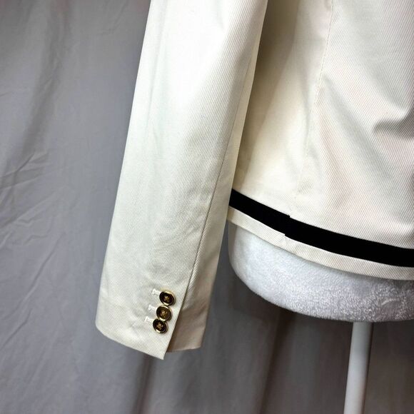 Talbots Off White Navy Style Blazer Jacket Womens Button Up Blue Trim NWOT - Picture 6 of 9